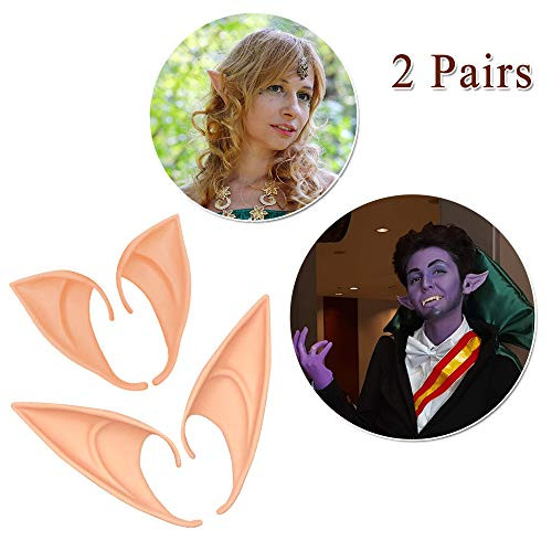 HOMEYA Cosplay Fairy Pixie Elf Ears Elven Ears 2 Pairs Soft Pointed Ears Tips Prosthetic Props Dress Up Costumes Accessories for Goblin Vampire Anime Pixie Halloween Party  Short  Long Style