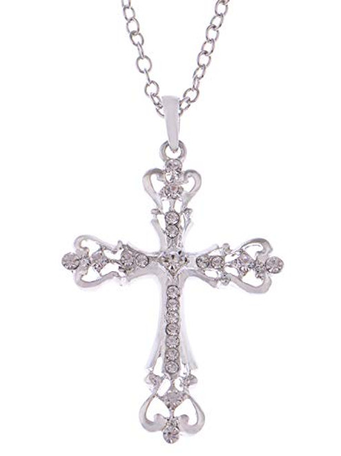 ALILANG Womens Black Silver Clear Crystal Rhinestones Celtic Holy Cross Pendant Necklace Silver ALILANG Womens Black Silver Clear Crystal Rhinestones Celtic Holy Cross Pendant Necklace Silver