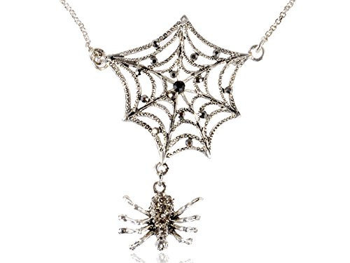Alilang Silvery Tone Grey Clear Rhinestones Halloween Spider Web Pendant Necklace