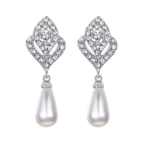 EVER FAITH Austrian Crystal Ivory Color Simulated Pearl Wedding Flower Pierced Earrings Clear SilverTone EVER FAITH Austrian Crystal Ivory Color Simulated Pearl Wedding Flower Pierced Earrings Clear SilverTone
