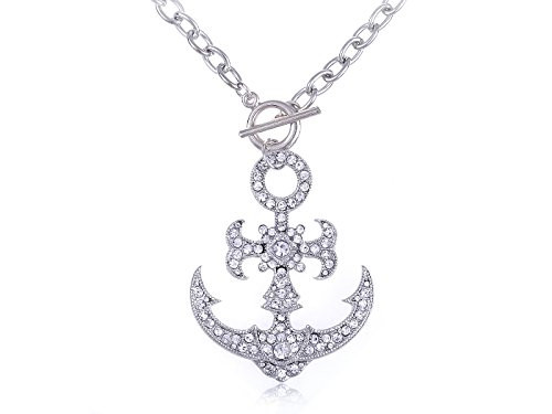 Alilang Ice Clear Crystal Rhinestone Nautical Sailor Navy Boat Anchor Pendant Necklace Alilang Ice Clear Crystal Rhinestone Nautical Sailor Navy Boat Anchor Pendant Necklace