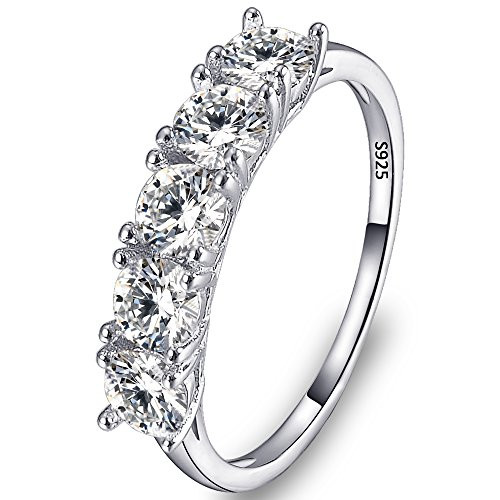EVER FAITH 925 Sterling Silver Prong Round CZ Half Eternity Engagement Bride Ring Clear  Size 9