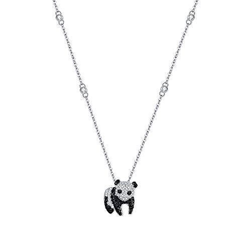 EVER FAITH 925 Sterling Silver Pave Cubic Zirconia Cute Panda Animal Pendant Necklace Clear wBlack