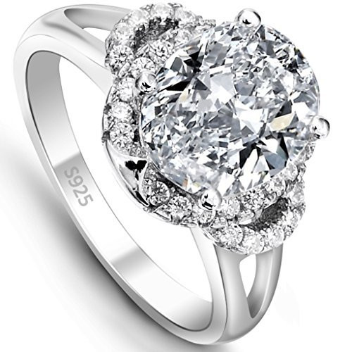 EVER FAITH 925 Sterling Silver Vintage Style Oval Cubic Zirconia Engagement Ring Clear  Size 7