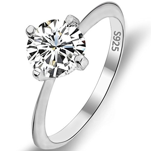 EVER FAITH 925 Sterling Silver Classical Round Cut 46ct Solitaire CZ Engagement Ring Clear  Size 7