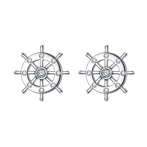 EVER FAITH 925 Sterling Silver CZ Nautical Ship Wheel Daily Stud Earrings Clear