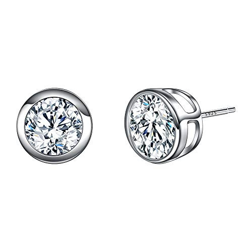 EVER FAITH 925 Sterling Silver Round Cut CZ Simple 8MM Basket Set Stud Earrings Clear