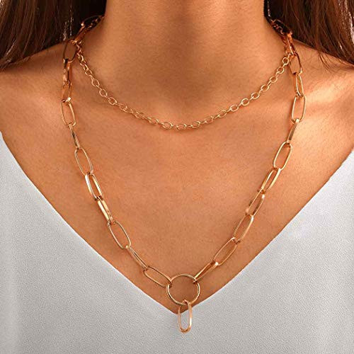Aularso Dainty Layered Necklaces Geometric circle Necklace Chain Jewelry for Women and Girls Gold