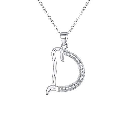 EVER FAITH 925 Sterling Silver CZ Cursive Initial Alphabet Letter D Adjustable Pendant Necklace Clear EVER FAITH 925 Sterling Silver CZ Cursive Initial Alphabet Letter D Adjustable Pendant Necklace Clear