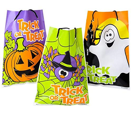 Halloween Trick or Treat Spider, Pumpkin and Ghost Designs Drawstring Plastic Treat Bags - 108 Pack