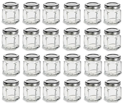Nakpunar 24 pcs 15 oz Hexagon Glass Jars with Silver Lids  45 ml