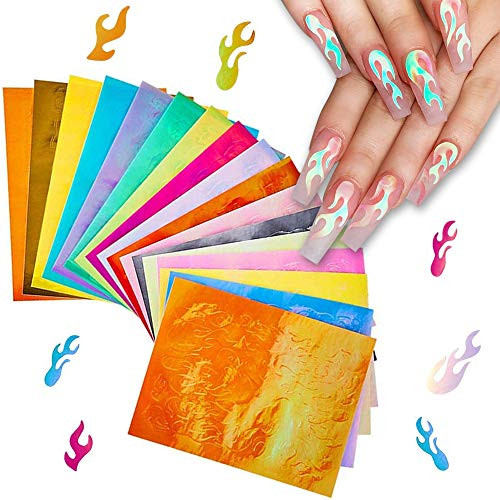 Flame Reflections Nail Art Stickers 16 Colors Holographic Fire Flame Nail Art Decals 3D Laser Nail Foils with Tape SelfAdhesive for DIY Nails Design Manicure Tips Nail Art Decor 16 Sheets Flame Reflections Nail Art Stickers 16 Colors Holographic Fire Flame Nail Art Decals 3D Laser Nail Foils with Tape SelfAdhesive for DIY Nails Design Manicure Tips Nail Art Decor 16 Sheets