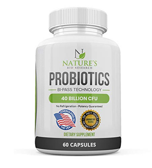 Probiotics for Women  Men  40 Billion CFU  Probiotic with Lactobacillus Acidophilus  Prebiotics  BiPass Technology  No Refrigeration  Potency Guaranteed  60 Capsules