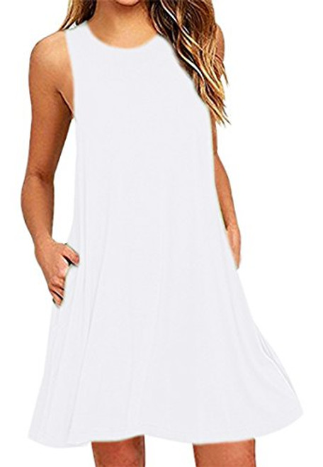 BOFETA Womens Crew Neck a Line Dress Summer Loose Dress White M