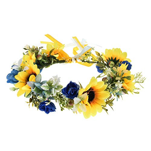 DreamLily Daisy Crown Maternity Sunflower Wreath Birthday Photo Pops Wedding Festival Floral Headpiece NC33 Yellow Blue
