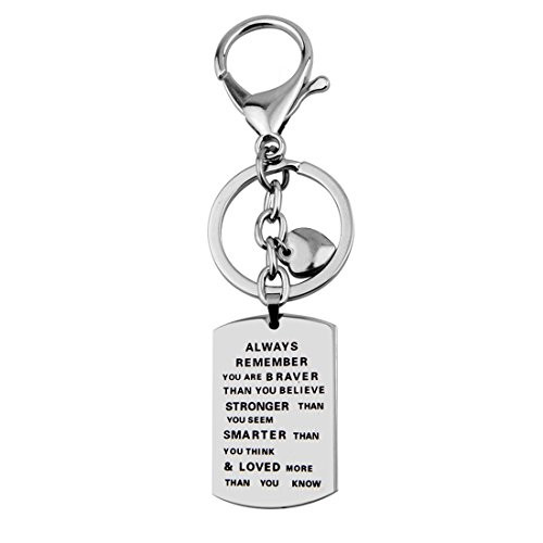 Always Remember You are Braver than You Believe Keychain with Heart Charm Inspirational Quote Jewelry Always keychain