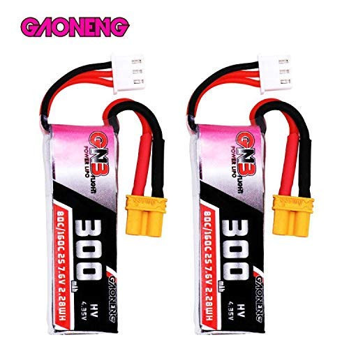 GAONENG GNB 300mAh 2S LiPo Battery 80C/160C HV 7.6v XT30 Connector, 2Packs 2S LiPo for Beta 75X Drone Micro FPV Racing Drone Brushless Quadcopter GAONENG GNB 300mAh 2S LiPo Battery 80C/160C HV 7.6v XT30 Connector, 2Packs 2S LiPo for Beta 75X Drone Micro FPV Racing Drone Brushless Quadcopter