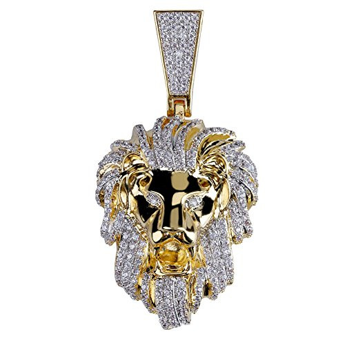 JINAO Mens Hip Hop Necklace 18K Gold Plated Iced Out Cubic Zirconia Lion Pendant with Rope Chain JINAO Mens Hip Hop Necklace 18K Gold Plated Iced Out Cubic Zirconia Lion Pendant with Rope Chain