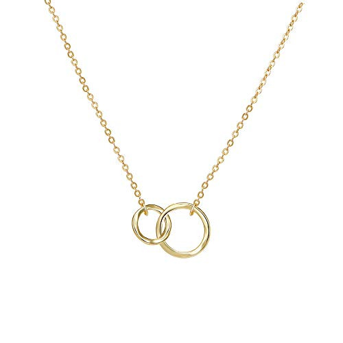 Befettly Women Sister Necklace14K Gold Plated Interlocking Circle Necklace Cute Dainty Harmmered Karma Friendship Pendant Necklace