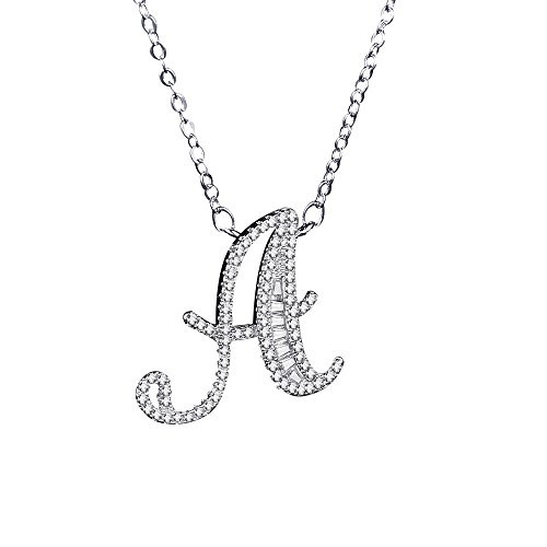 Uloveido Silver Color Cubic Zirconia 26 Initial Letters Alphabet Personalized A Pendant Necklace for Boys Girls Women Friend Jewlery NL025