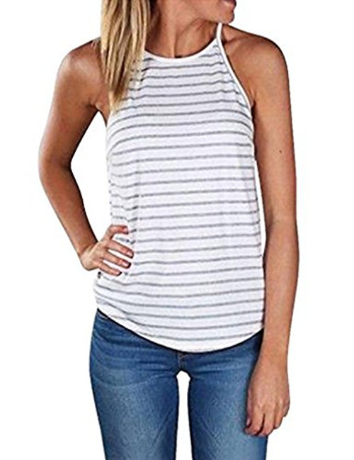 Sherosa Womens Casual Spaghetti Strap Floral Print Tank Tops Camis Shirt M Grey  White