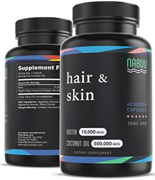 Biotin 10000mcg with Organic Coconut Oil  Biotin Vitamins for Hair Skin and Nails for Women  Biotin for Men  Biotin for Hair Growth  2 Month Supply