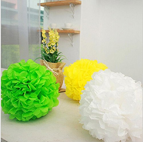 Saitec ® 12PCS Mixed Sizes White Yellow Tissue Paper Flower Pom Poms Pompoms Tissue Paper Flowers pom poms balls lanterns Party Decor Wedding Birthday Party Nursery Decoration