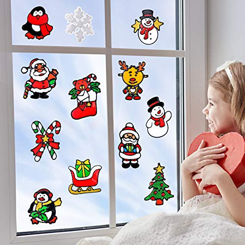 12 Pcs Christmas Window Clings Decal Ornaments Christmas Window Stickers for Christmas Window Decorations Party Supplies