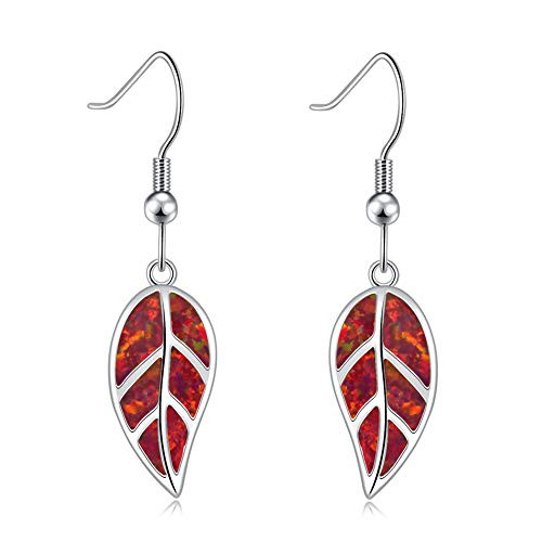 CiNily Opal Leaf Dangle EarringsRed Fire Opal White Gold Plated Drop Earrings for Women Jewelry Gemstone Dangle Earrings 1 58