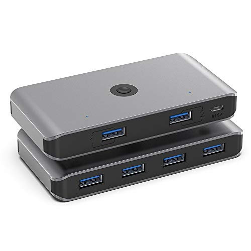 USB 30 KVM Switch Selector Rocketek 2 Computers Sharing 4 USB Devices USB 30 Peripheral Switcher Box Hub Adapter for Keyboard Mouse UDisk Printer One Button Swapping and 2 Pack USB 30 Cable