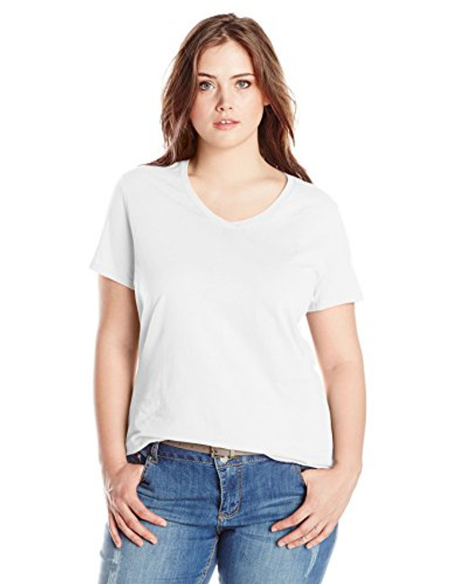 Just My Size Womens PlusSize Short Sleeve VNeck Tee White 5X