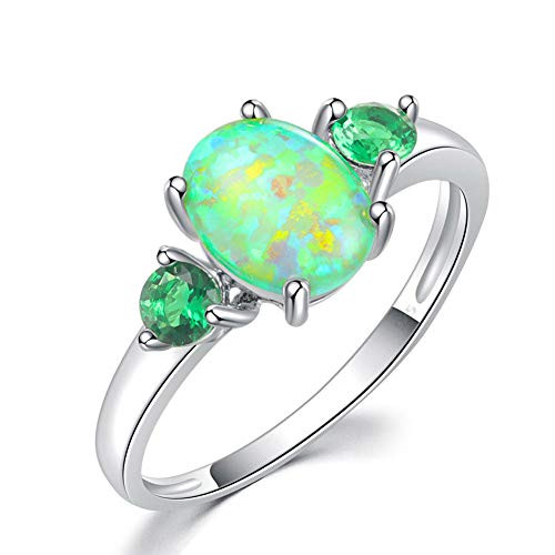 CiNily Silver Green Fire Opal Emerald for Women Jewelry Gemstone Ring Size 513 5