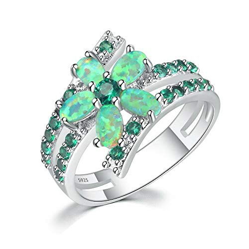 CiNily Silver Green Fire Opal Emerald Women Jewelry Gemstone Ring Size 512 10