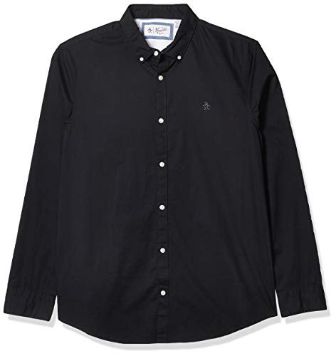 Original Penguin Mens Long Sleeve Core Poplin Button Down Shirt with Stretch True Black X Large