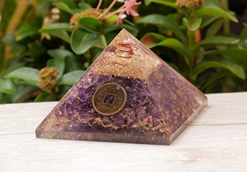 Crocon Amethyst Gemstone Orgone Pyramid for Energy Generator Chakra Stone Balancing Reiki Crystal Healing EMF Protection Feng Shui Spiritual Meditation Good Luck Enhance Decor Size 335 Inch