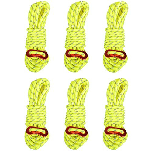 TRIWONDER Reflective Guyline Tent Cord Nylon Paracord Rope with Guyline Tensioner for Camping Tent Outdoor Packaging Yellow  6 Pack