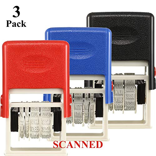 3 Pieces Office Date Stamper Received Date Stamp Self Inking Automatic Ink Office Stamp Expiration Rubber Date Stamp Red Black Blue Ink