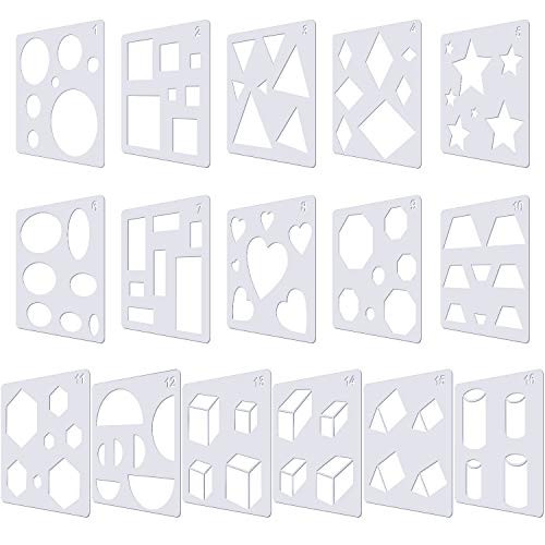 16 Pieces Kids Drawing Stencils Plastic Drawing Stencil Template Geometry Shape Stencils Reusable DIY Painting Stencils for Kids Home Classroom Crafts