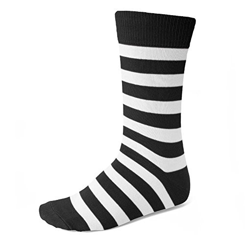 TieMart Mens Black and White Striped Socks