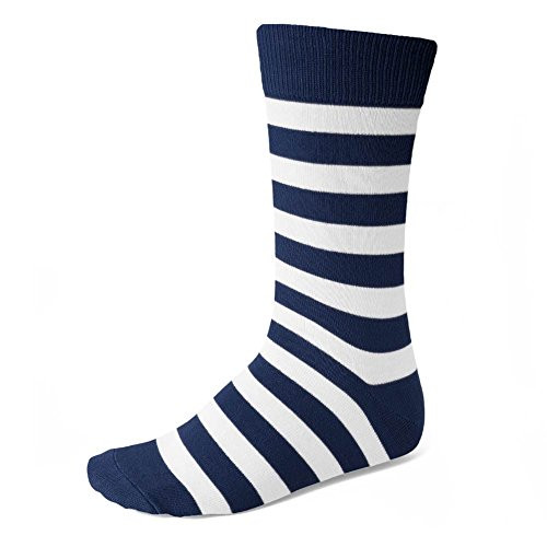 TieMart Mens Navy Blue and White Striped Socks