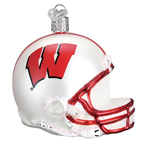 Old World Christmas Glass Blown Ornament with S-Hook and Gift Box, College Football Helmet Collection (Wisconsin)