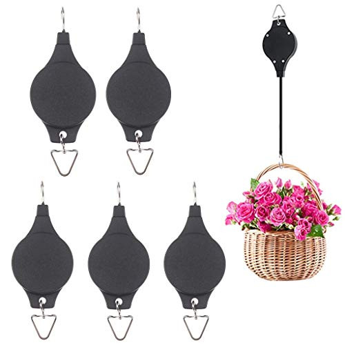 CosCosX 5Pack Retractable Plant Pulley Easy Reach Plant Pulley Adjustable Plant Hanger Hook Hanging Basket Hooks Adjustable Rope Clip Hanger for Hanging PlantsPotsBird Feeders Hang High UpPull Down