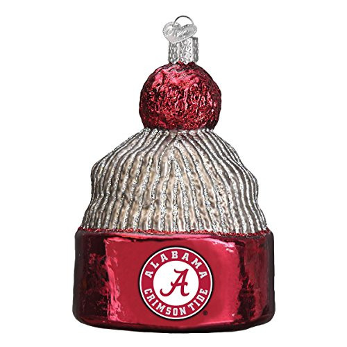 Old World Christmas Glass Blown Ornament with S-Hook and Gift Box, College Beanie Collection (Alabama)