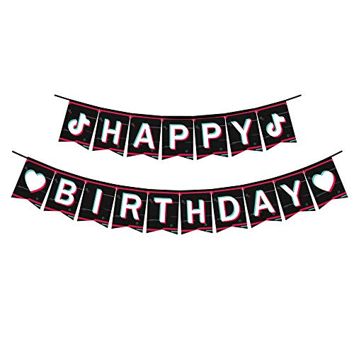 partyGO Tik Tok Birthday Party Decorations  Happy Birthday Banner Tik Tok Themed Banner For Teenager Party Supplies