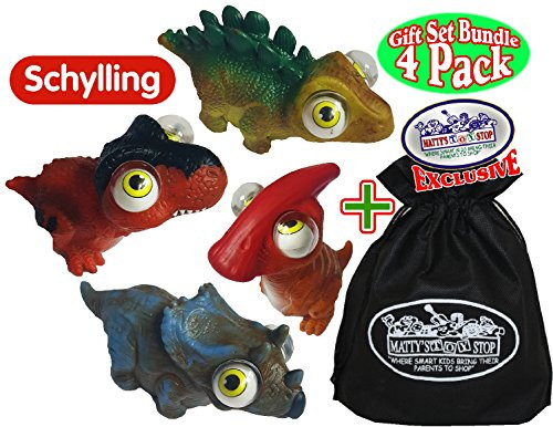 Schylling i Pop Dinos (Dinosaurs) Complete Gift Set Party Bundle with Exclusive "Matty's Toy Stop" Storage Bag - 4 Pack