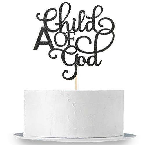 INNORU A Child of God Cake Topper Black Glitter God Blessed First Communion Baptism Christening Baby Shower Party Decorations