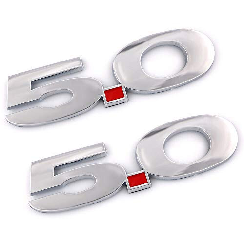 Chrome 50 Emblems badges 3D Nameplate Fender Letter Replacement for 20112018 Mustang GT 2Pcs
