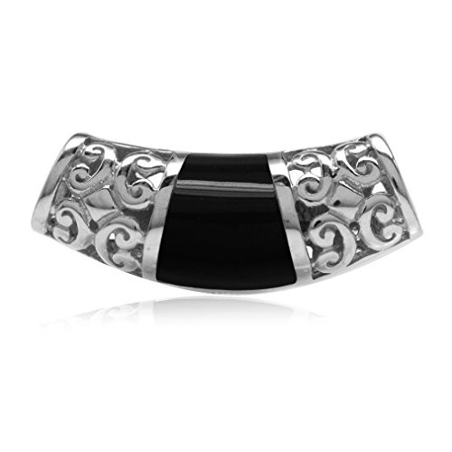 Silvershake Created Black Onyx Inlay White Gold Plated 925 Sterling Silver Filigree Slide Pendant