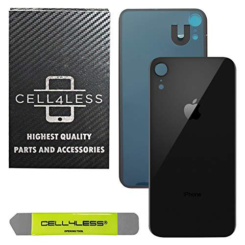 CELL4LESS Back Glass Compatible with iPhone XR Replacement Battery Door Cover w/Adhesive & Removal Tool (Black)