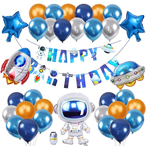 Outer Space Birthday Party Decorations Supplies Rocket Astronaut UFO Balloons Universe Solar System Happy Birthday Banner for Boys Hanging Decor Kit